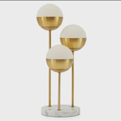 Mid-Century Modern Style Gold And White Frosted 3 Globe Table Lamp W Marble Base