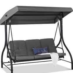 3 Seat Outdoor Porch Patio Swing with Stand 750Lbs (Grey, Round Tube) $ 120 