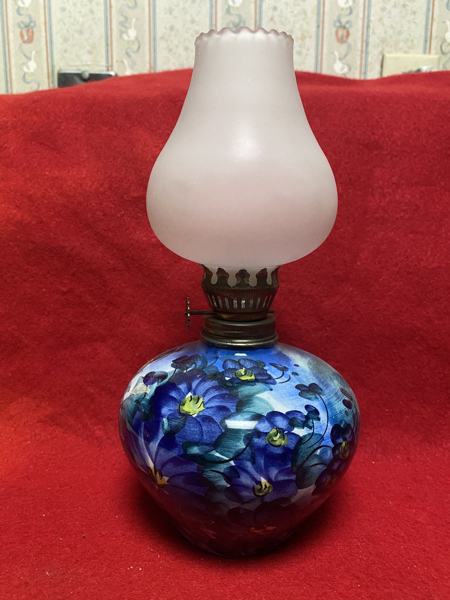 8.5 inches with Glass Handmade Hand painted Imported From Greece Ceramic Oil Lamp 
