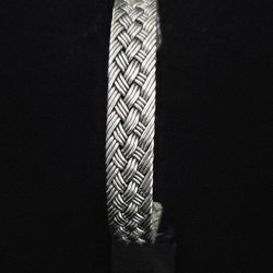 6-7" x 11mm Handmade Maleable Solid Sterling Silver Woven Twisted Wire Cuff. Mex
