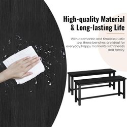 Table Bench, Pair of 2, Dining Bench, Thickened Steel Frame, Wood Bench, Industrial Style, for Kitchen and Dining Room, 12''Dx38.5''Wx17''H, Rustic Bl