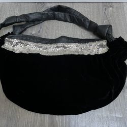 Jana Feifer New Black Velvet Handbag With Silver Mesh 