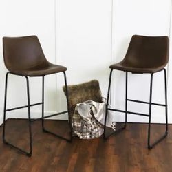 2 New Brown Faux Leather Bar Stools 