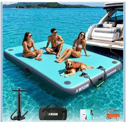 Inflatable Floating Dock Air Dock Platform Floating Island Raft with None-Slip Surface for Pool Beach Ocean