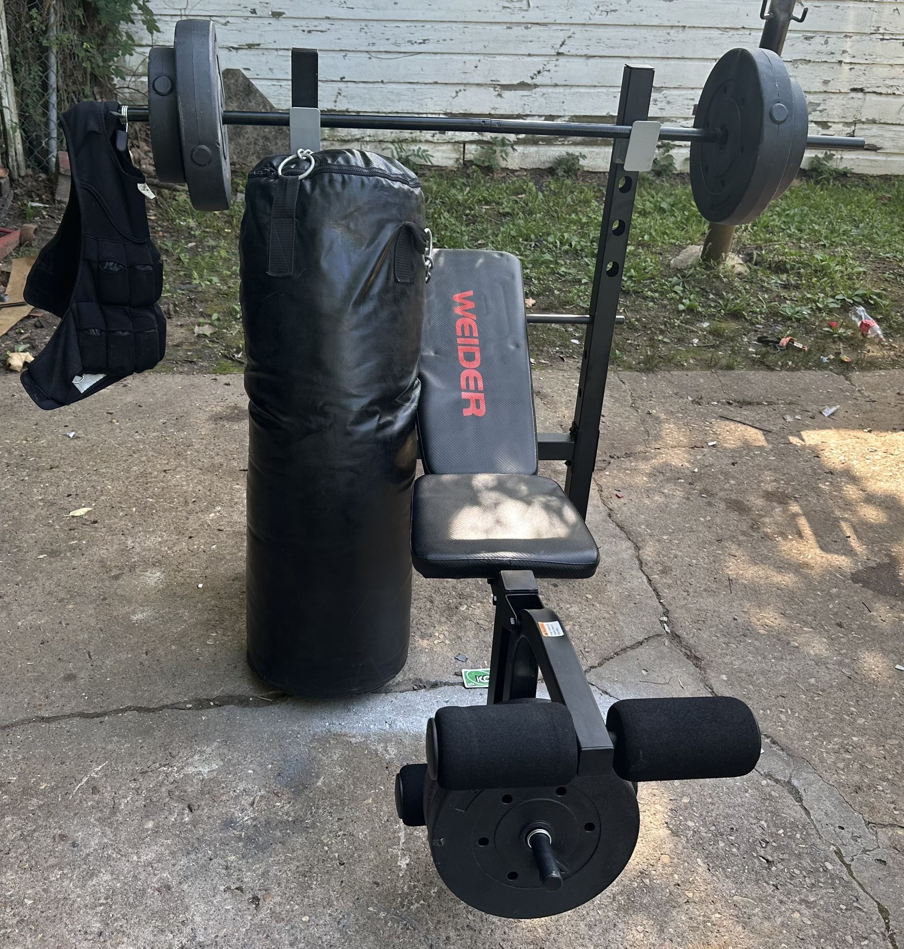 Werner Weight Bench with 15.6 lb Barbell and 10 lb Dumbbells, 2.5 lb Hand Weight