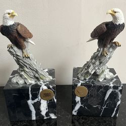 PAIR CRYSTAL CATHEDRAL MINISERIES / 2004 Eagles Club Bald Eagle Marble/BOOKENDS