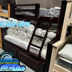 Triple Bunk Bed Cherry With Trundle Cama Bonita Twin Full Complete 