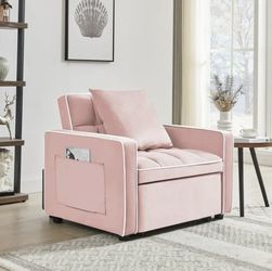 NEW Pink 3-in-1 Convertible Sofa Bed Chair, Folding Velvet Adjustable Recliner to Single Bed