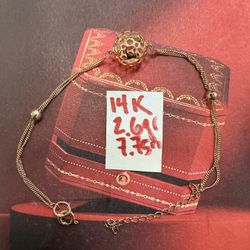 14K Solid Gold Bracelet For Wedding 2.6Gr 7.75 Inches Long 