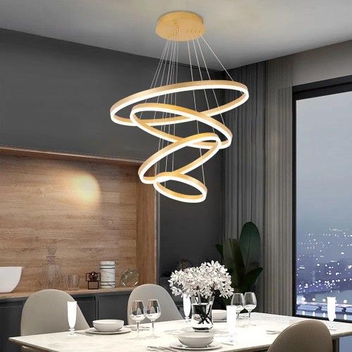Gold Modern ChandelierLarge Modern Chandelier for Dining Room Light Fixture 4 Rings Gold Led Chandelier Modern Pendant Light for Kitchen Island Ligh