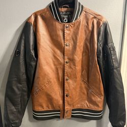 Fried Denim Men's Black & Brown Size M Faux Leather Bomber Jacket