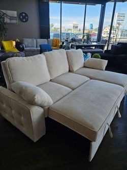 Beige color sectional Pull Out sofa limited time offer $569 91×59"