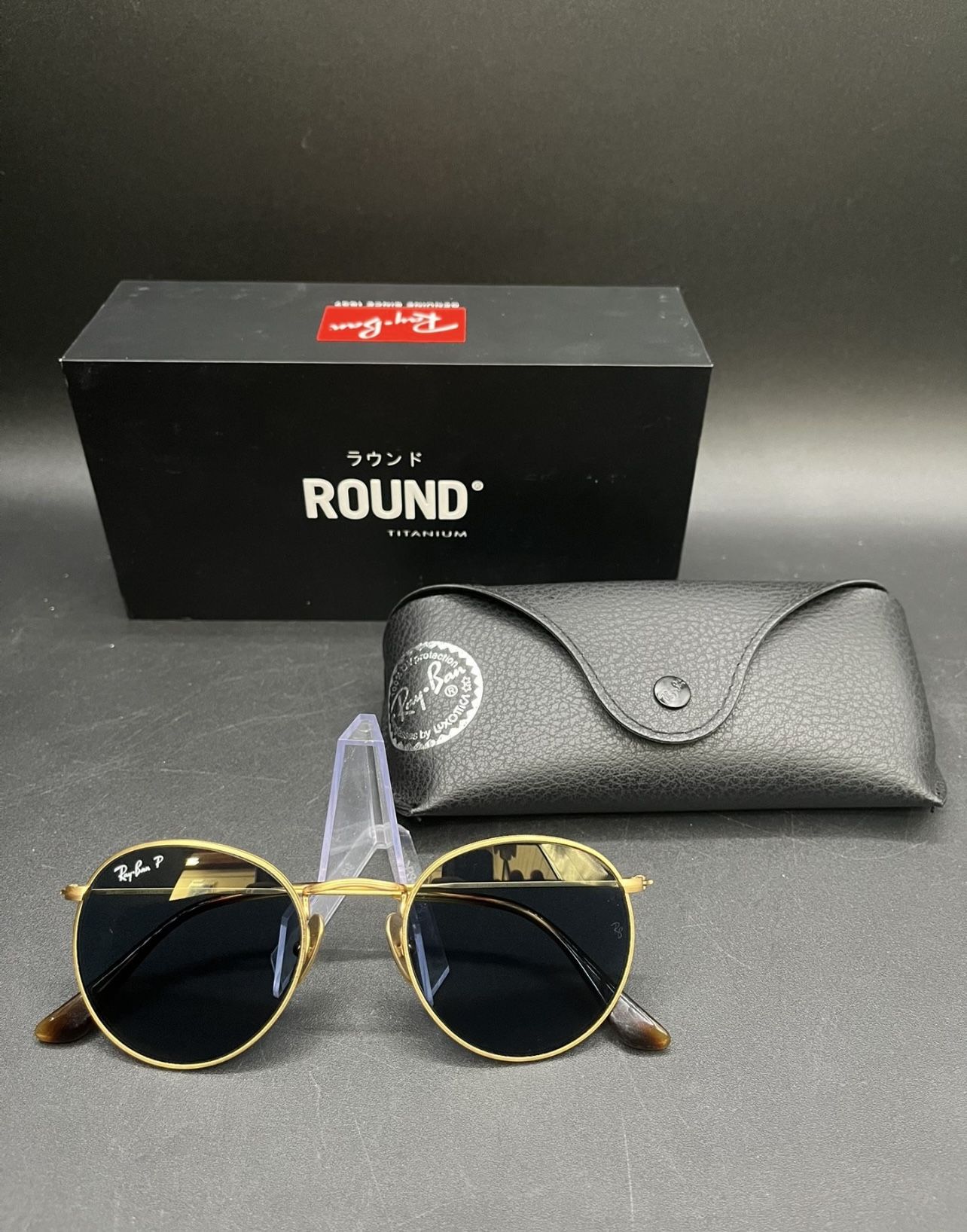 Rayban RB8247 Titanium Polarized Round Gold Sunglasses *4879