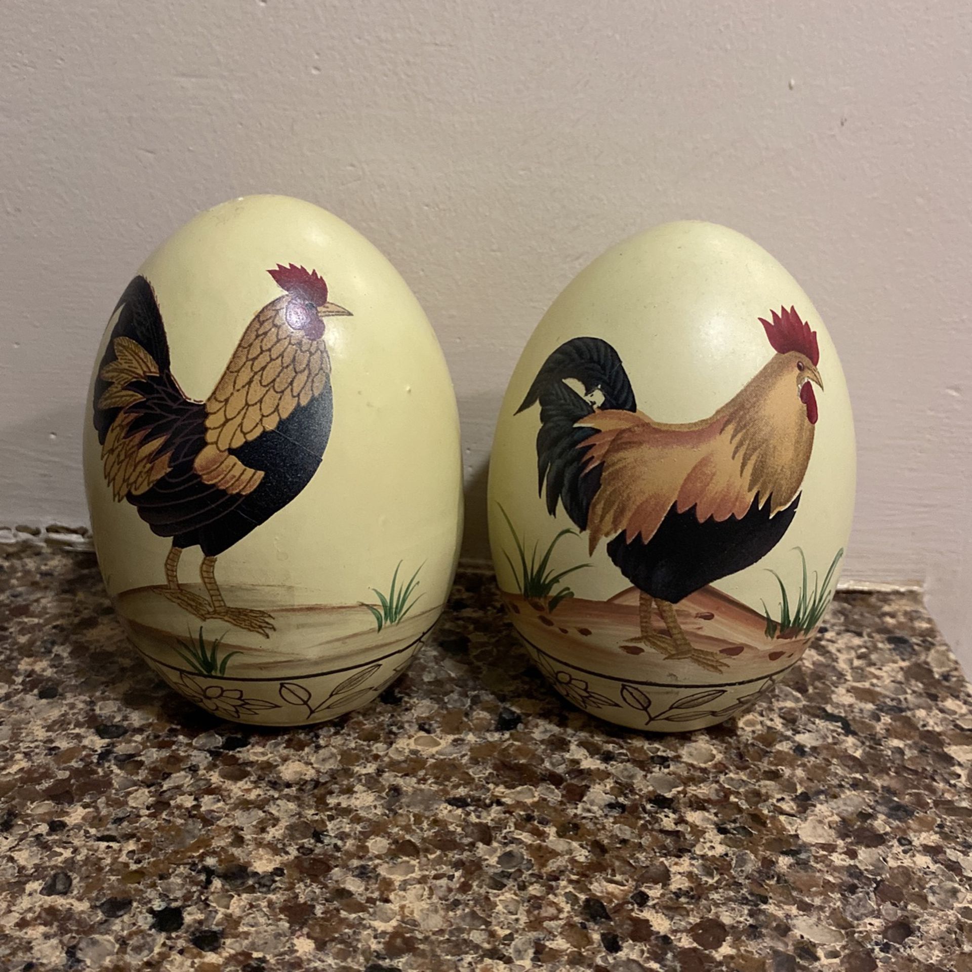 Rooster and Hen Ceramic Eggs