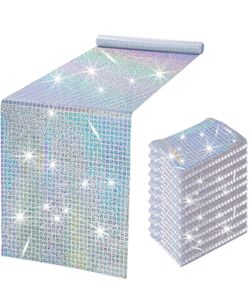 10 Pack Disco Party Table Runners 13x72 Inches Laser Silver Sequin Table Runners Retro Glitter Table Cover For 70s 80s Theme Disco Ball Party Holiday 