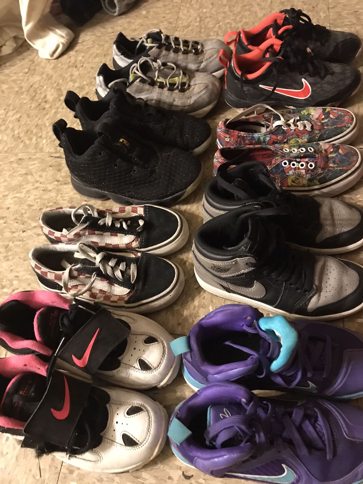 Jordan LeBrons Vans Nikes (Sz 13c) 10 kids shoe bulk lot