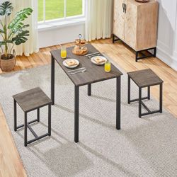 3 Piece Dining Table Set - Kitchen Table & Chair Sets for 2 - Compact Table w/ 2 Stools & Space Saving Design for Dining Room Living Room Apartment Pu