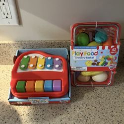 Toy Xylophone And Basket Of Groceries New 