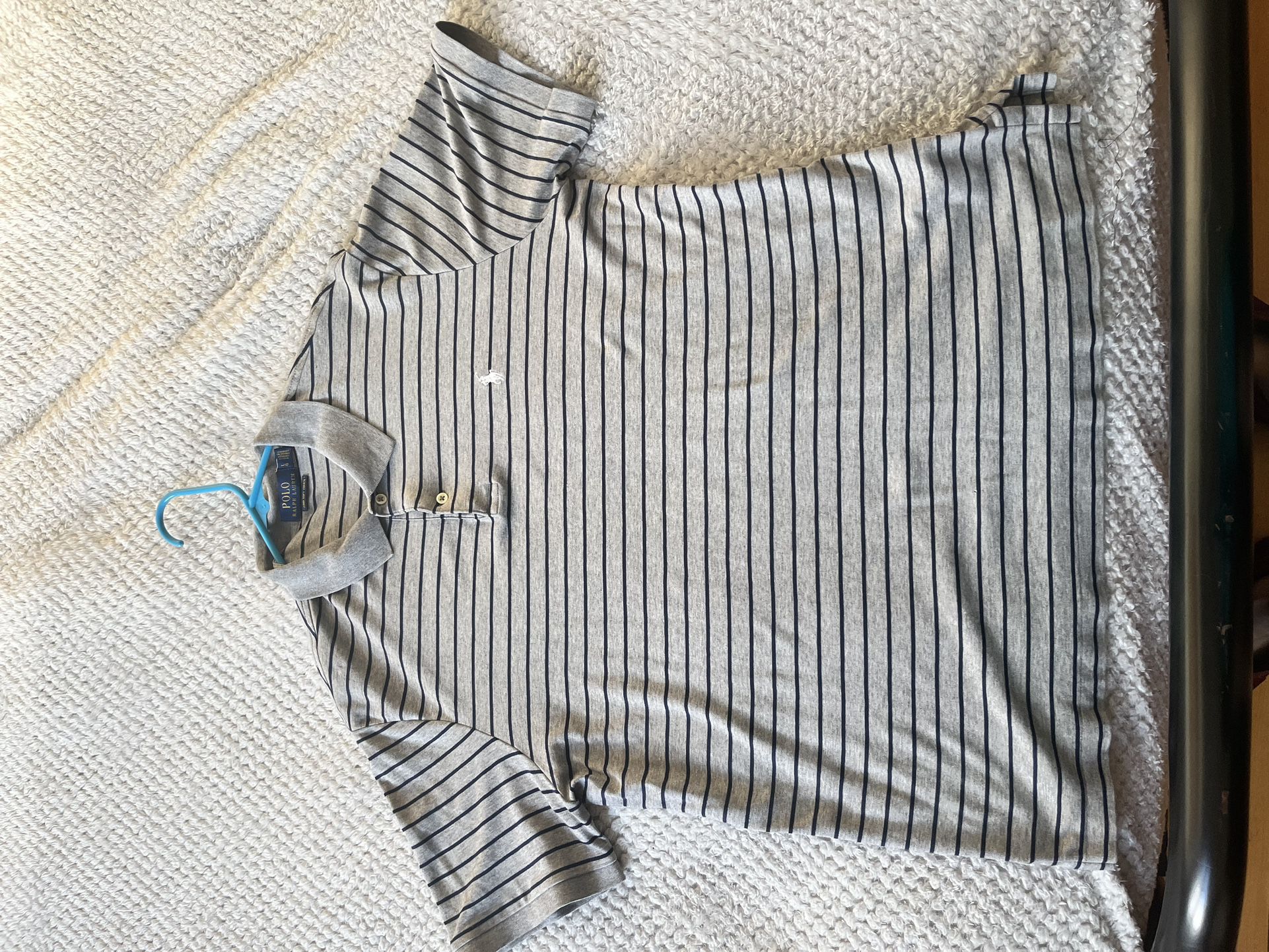 Grey and Black Poli Ralph Lauren Polo Shirt Large
