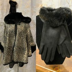 Fux Fur Poncho With Matching Gloves 