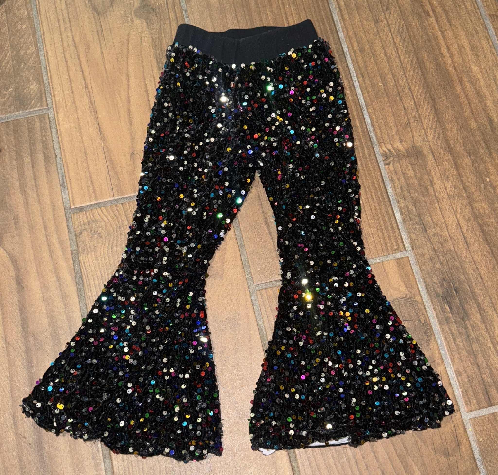 Black Multicolor sequin Bell Bottoms- Girls Flare Pants
