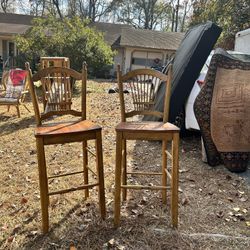 🍂 Set of 2 Vintage Wood Bar Stools Farmhouse / Rustic Style  48” Tall