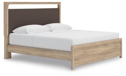 Hollymount Tan King Upholstered Platform Bed