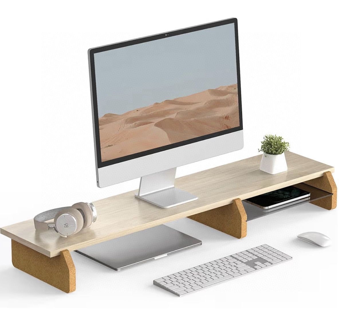 🔥Brand new In Box 🔥42.5 Inch Monitor Riser Desktop Oraganizer Stand for 2 Monitors,Desktop Organizer with Eco Cork Legs for Computer,Laptop,Printer,