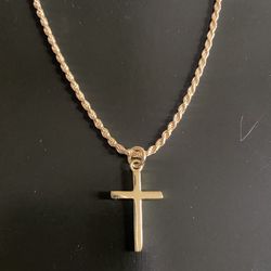 Gold Chain Rope Chain 20in 2mm And Gold Cross Pendant Set 