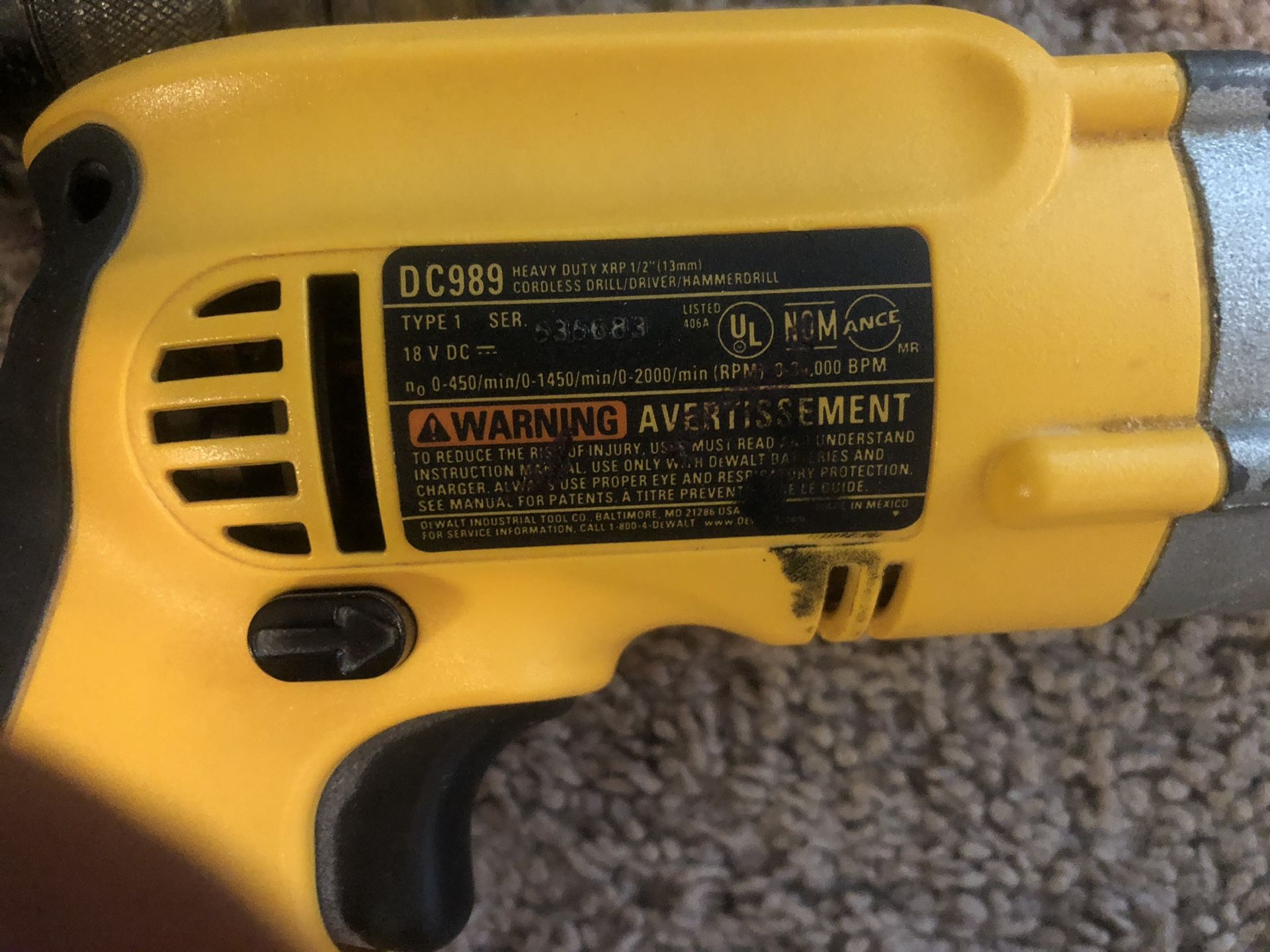 DEWALT DC970 Cordless Drill With (2) Batteries And Charger