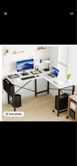 L-Shaped Computer Desk White and Black