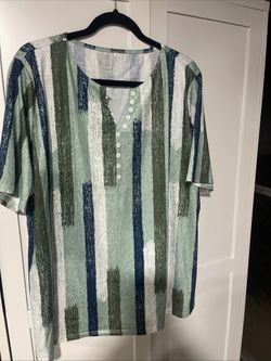 Women's Plus Size 3XL Blouse Green White Blue Short Sleeve