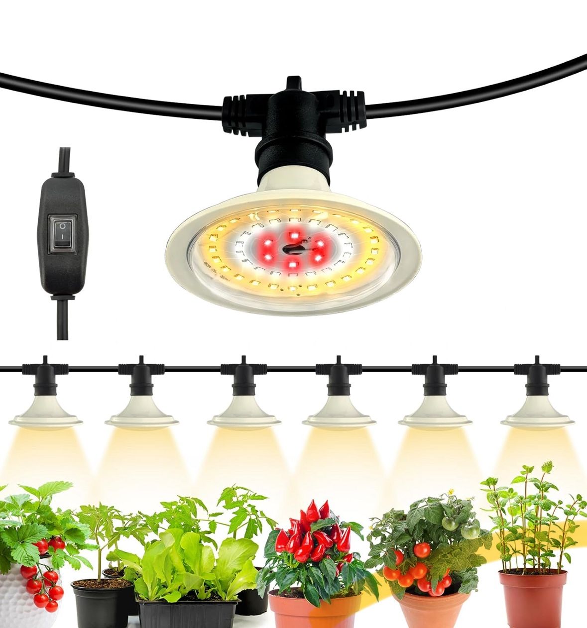 Outdoor LED Grow Lights, Waterproof String Grow Light, Full Spectrum Plant Growing Lights with 22Ft Adjustable Cord 6 Lights New
