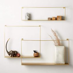 CB2 Antiqued Brass Floating Shelves Set 