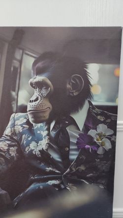 Stylish Chimp Portrait Canvas-Floral Navy Suit
