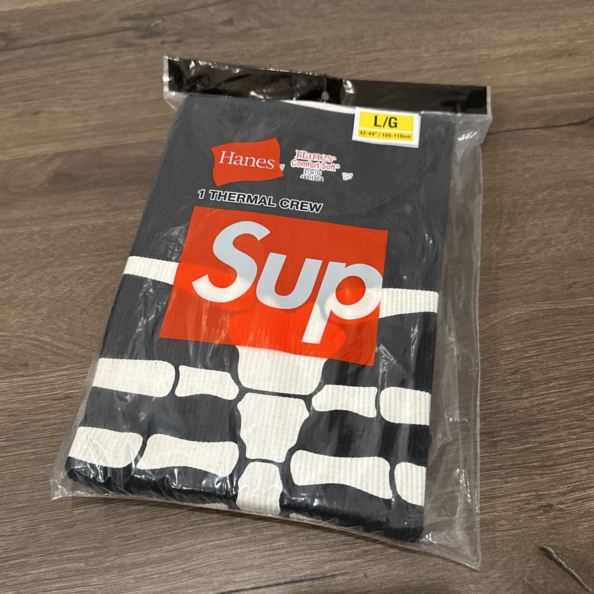 Supreme Hanes Bones Thermal Crew Black Size Large