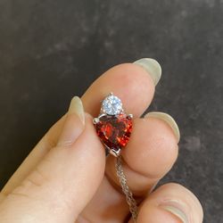 White Gold Necklace With Cubic Zerconia And Ruby Red Gem