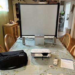 Epson 3 LCD Projector w/ Remote, Zylux Multimedia Computer Speaker System w/ Subwoofer, 50” Projector Screen & Carry Bag