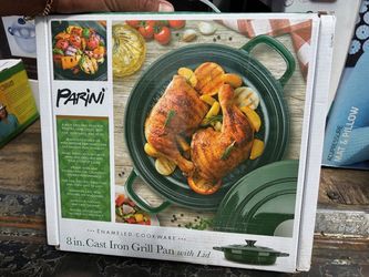 Parini 8 Inch Cast Iron Grill pan with lid