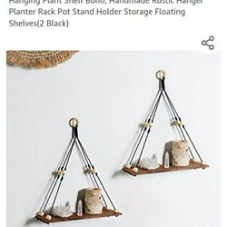 New In Box 2 Pack Wooden Wall Hanging Shelves Macrame Hanging Plant Shelves Boho