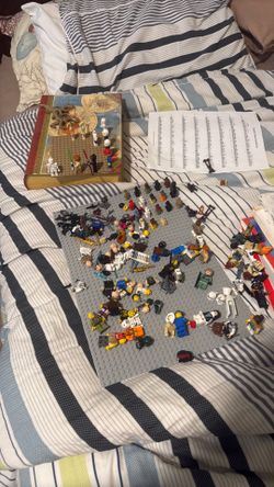 Various Lego Minifigure pieces and accessories