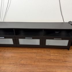 Modern Black TV Stand w/ Frosted Glass Storage – Sleek & Spacious