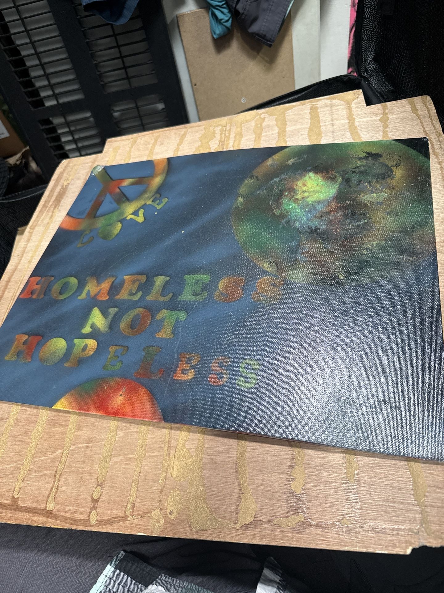 🌎 “Homeless Not Hopeless” Original Spray Paint Art on Wood