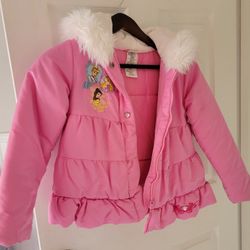 Disney Store Girl's Pink Princess Hooded Bubble Jacket Size 7/8 (M)