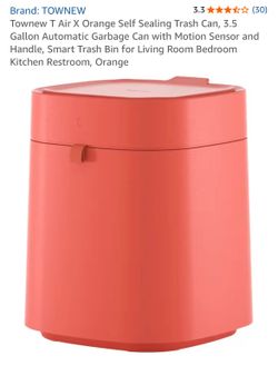 Townew T Air X Orange Self Sealing Trash Can, 3.5 Gallon Automatic Garbage Can with Motion Sensor and Handle, Smart Trash Bin for Living Room Bedroom 