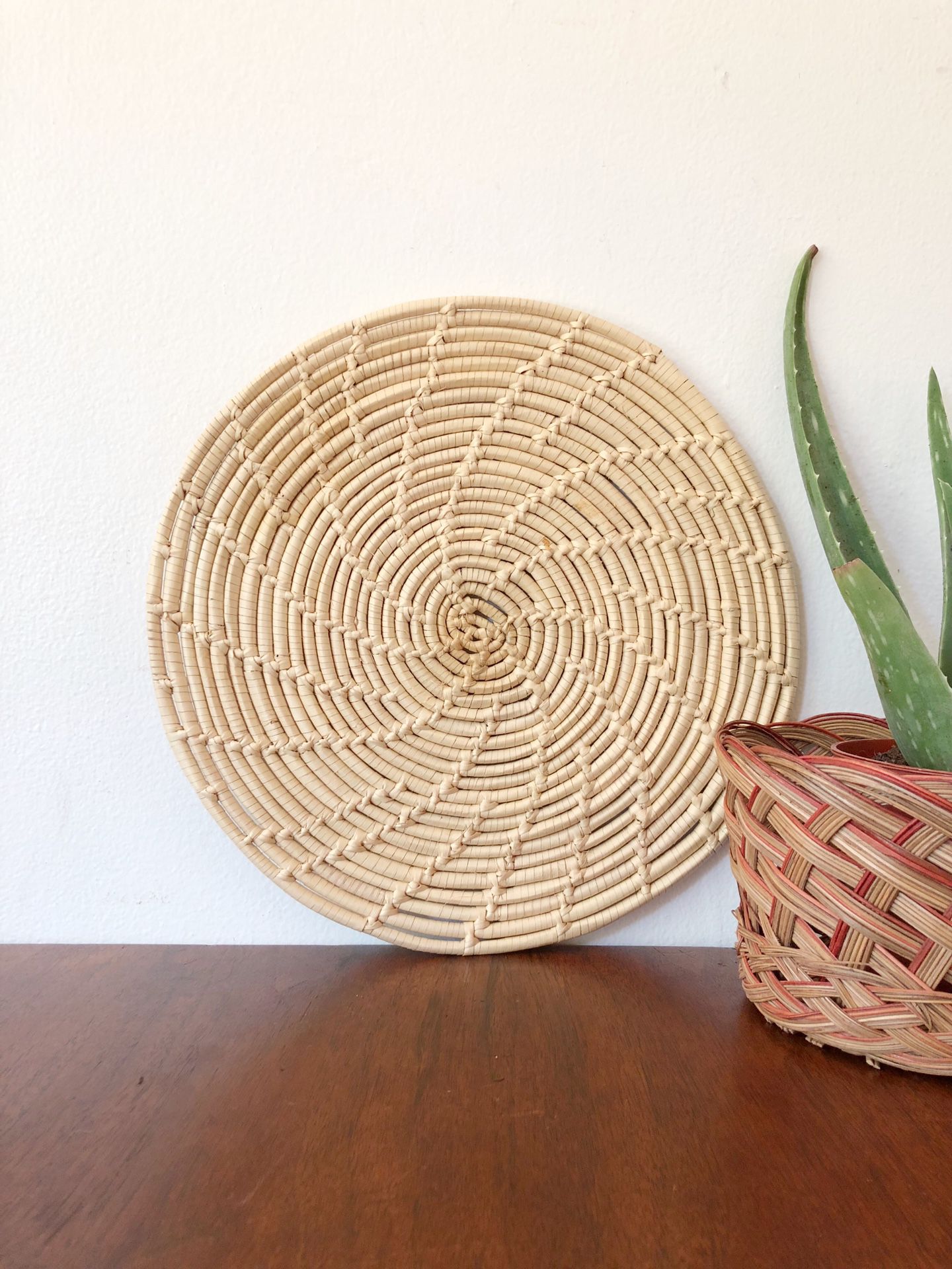Round wicker trivet or basket wall decor / eclectic boho style