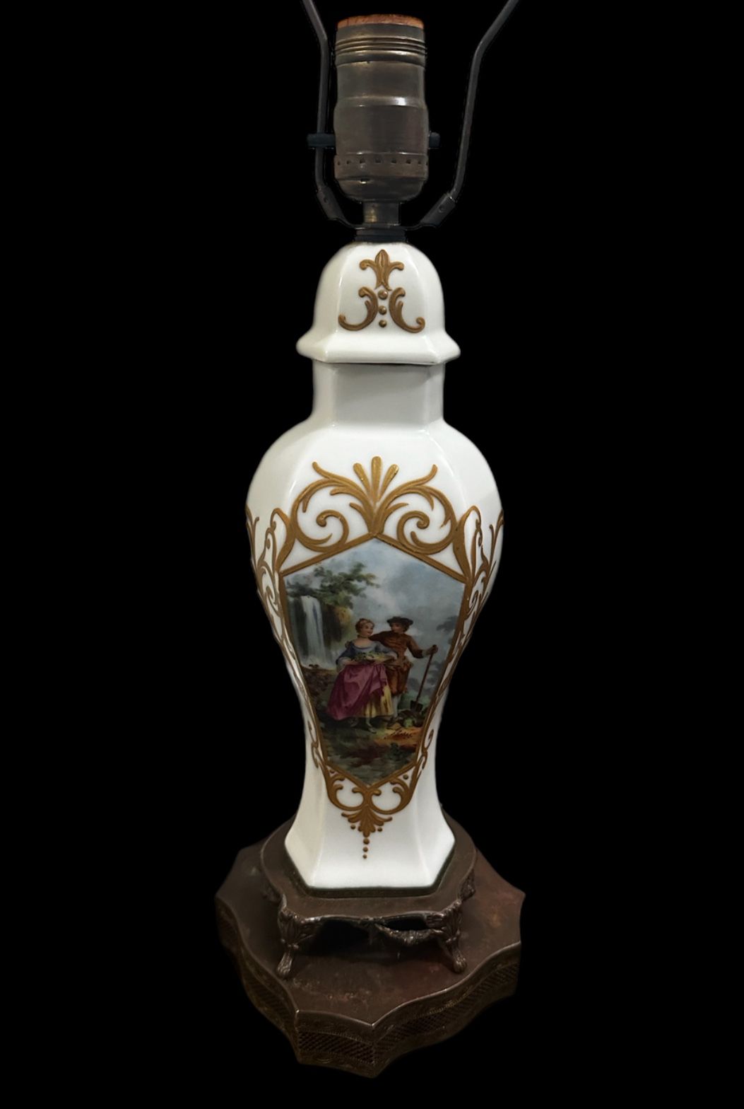 Antique Limoges France Porcelain Table Lamp Colonial Couple