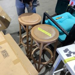 Home Decorators Collection Mavery Patina Oak Finish Backless Wood Counter Stool with Woven Rattan Seat