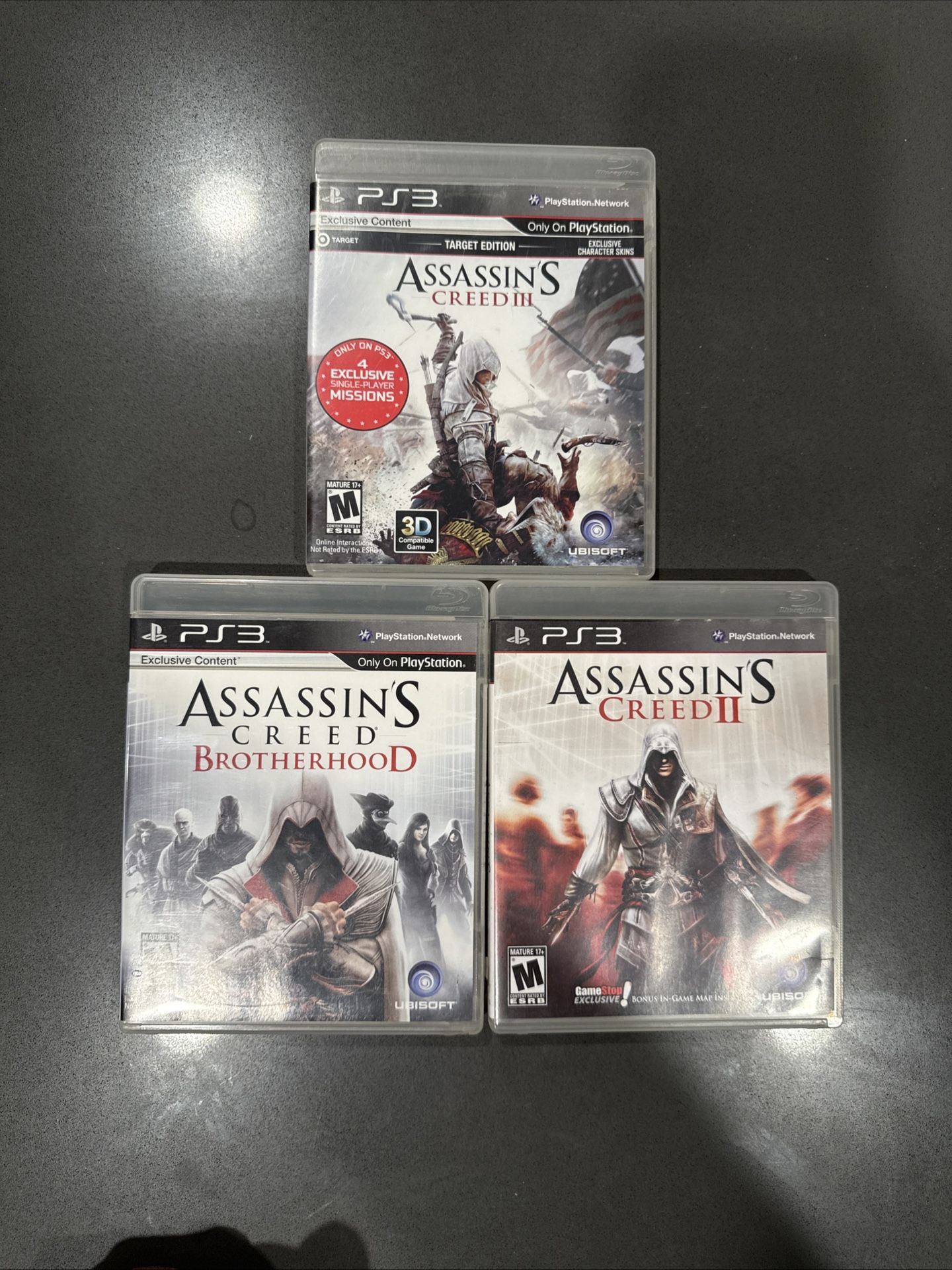 Assassin’s Creed III, Brotherhood, Black Flag – PS3 Lot of 3 Complete CIB – Test