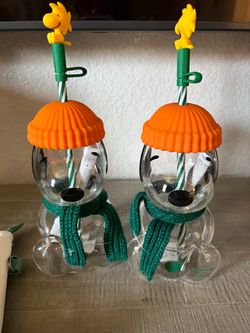 Starbucks Snoopy Peanuts Glass Cup with Straw